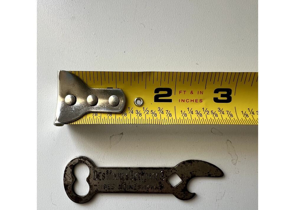Vintage Antique Advertisement Bottle Opener Des Moines IA Beverage Co Bevetone